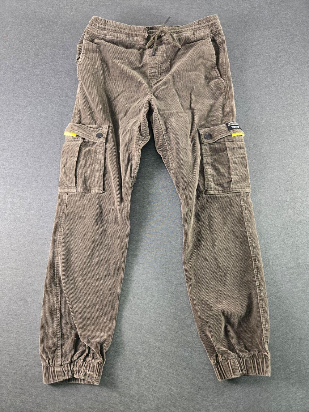 WeSC Pants Mens 27x28 Brown Corduroy Jogger Cargo Pockets Casual Elastic Waist